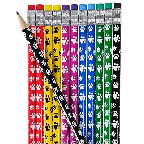 Srenta 7.5' Paw Print Colorful Pencils | Perfect For Classroom Birthday Parties Gift & Rewards | Pack Of 48