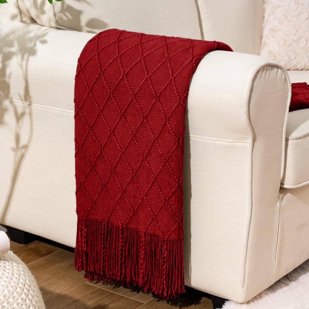 Battilo Home Christmas Red Throw Blanket With Fringe, Bed Throws Decorative Large Red Throw Blanket For Couch Sofa Indoor Outdoo