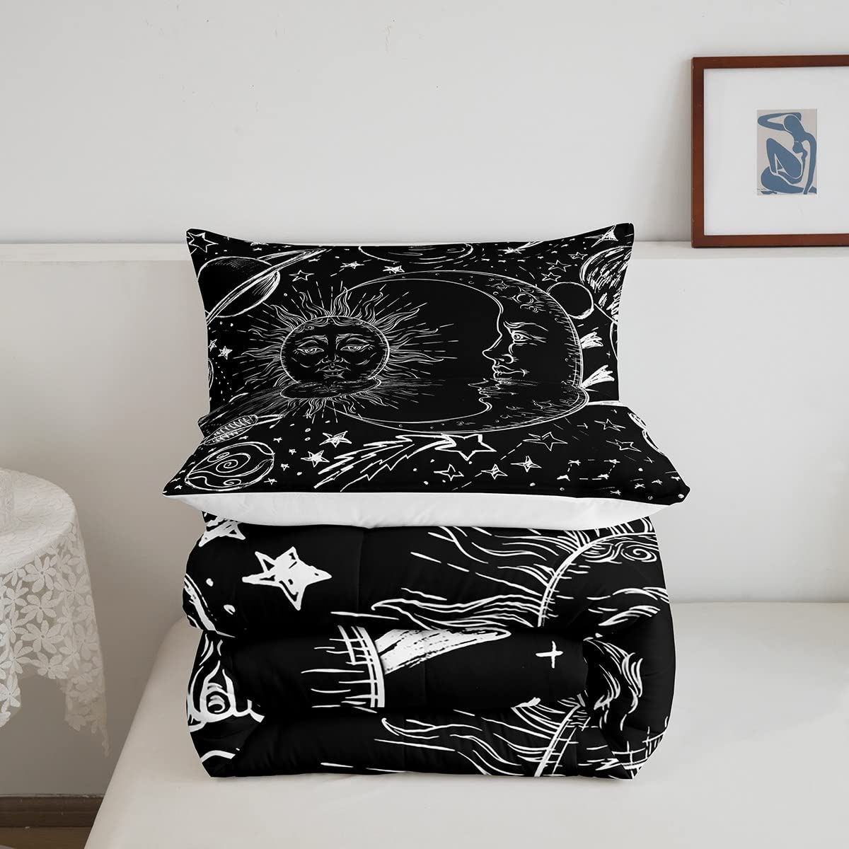 Feelyou Sun And Moon Bedding Set Twin Size Bohemian Style Comforter Set For Kids Boys Girls Galaxy Comforter Cosmic Celestial Qu