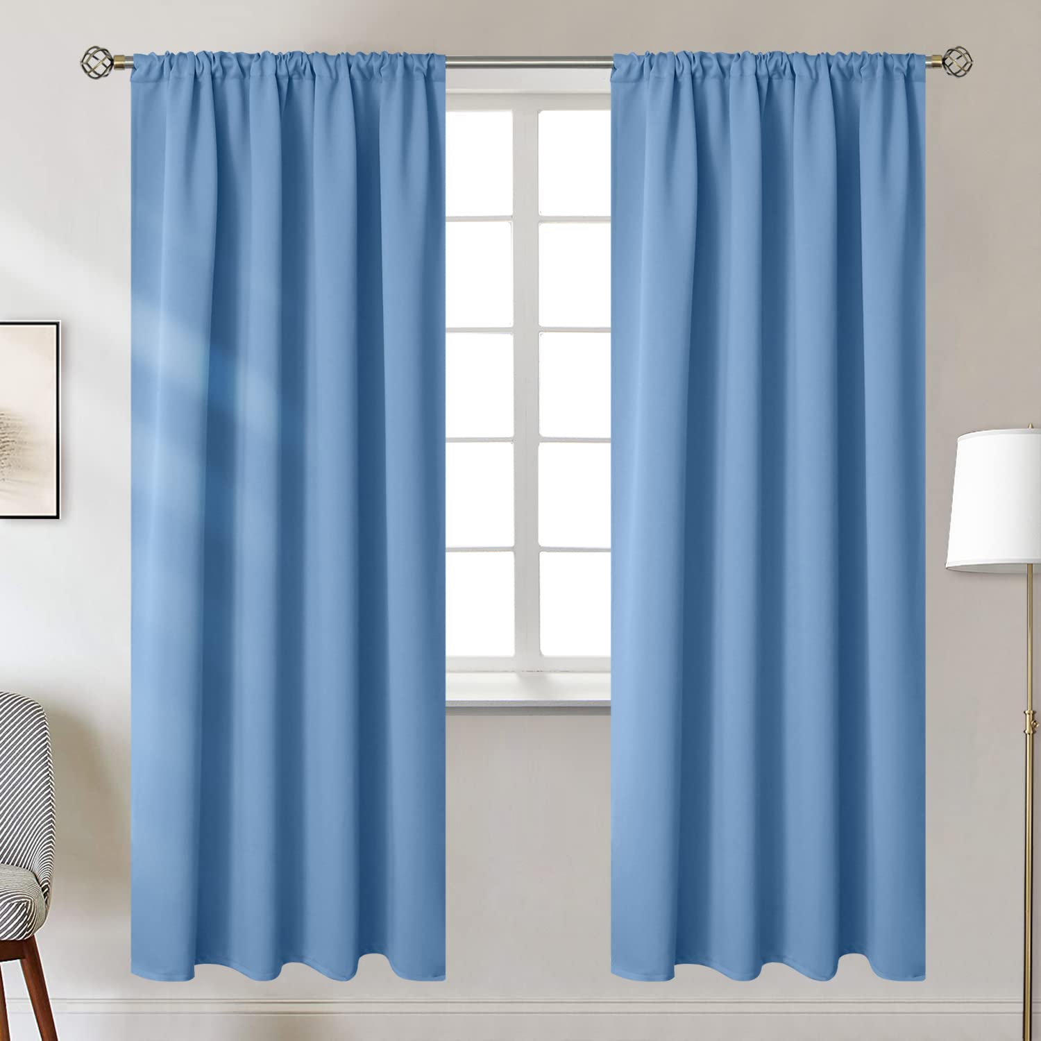 Bgment Rod Pocket Blackout Curtains For Bedroom - Thermal Insulated Room Darkening Curtain For Living Room, Denim Blue, 42 X 72