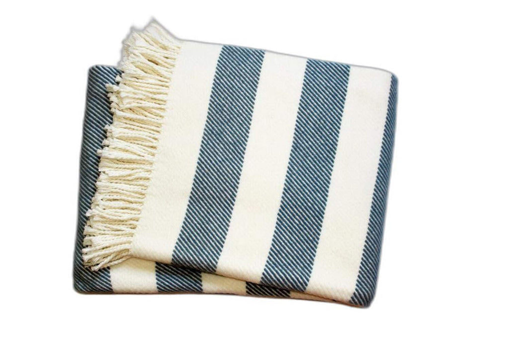 HomeRoots Cream/Slate Cotton/Acrylic Cream and Slate Slanted Stripe Fringed Throw Blanket