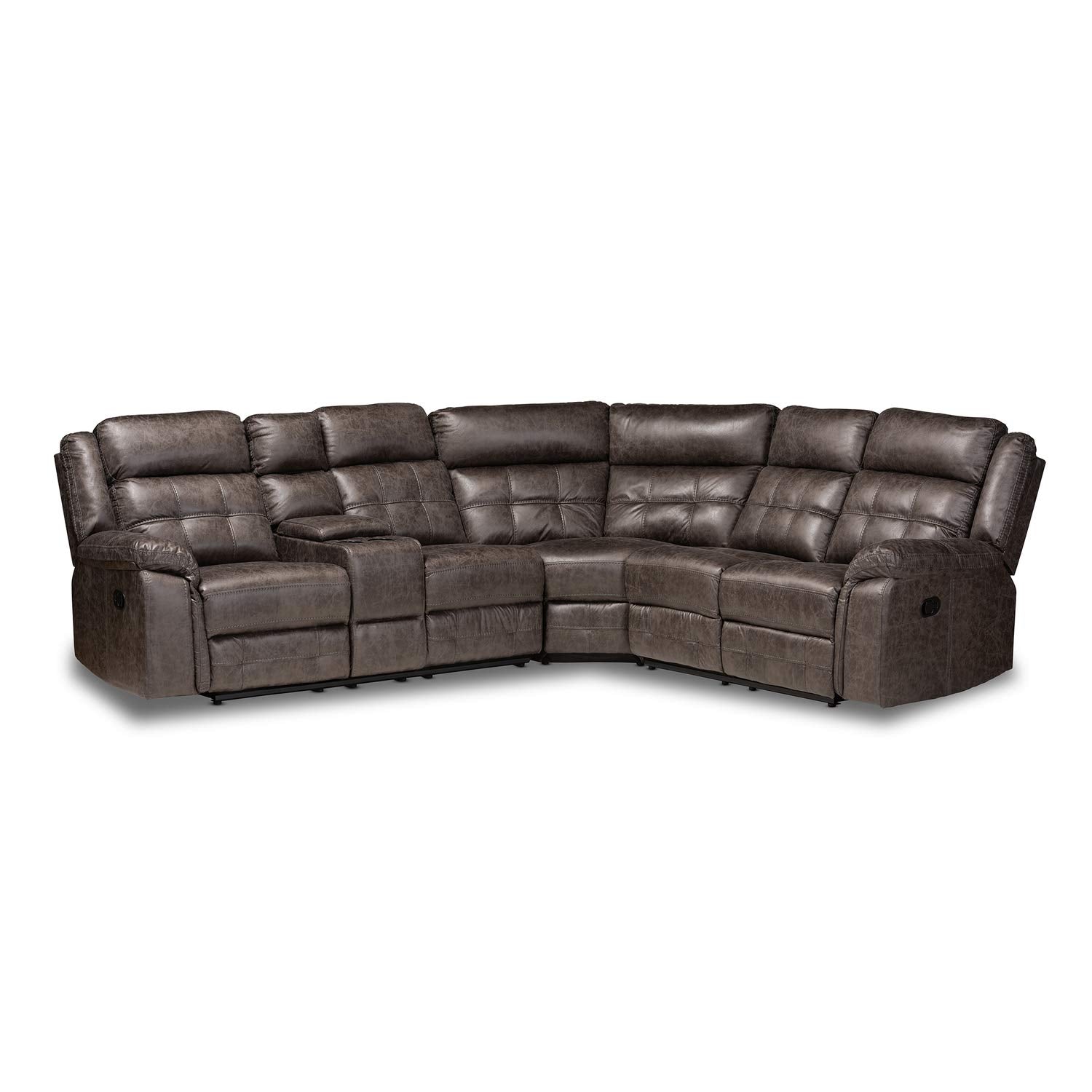 Baxton Studio Vesa Modern and Contemporary Grey Leather-Like Fabric Upholstered 6-Piece Sectional Recliner Sofa with 2 Reclining Seats