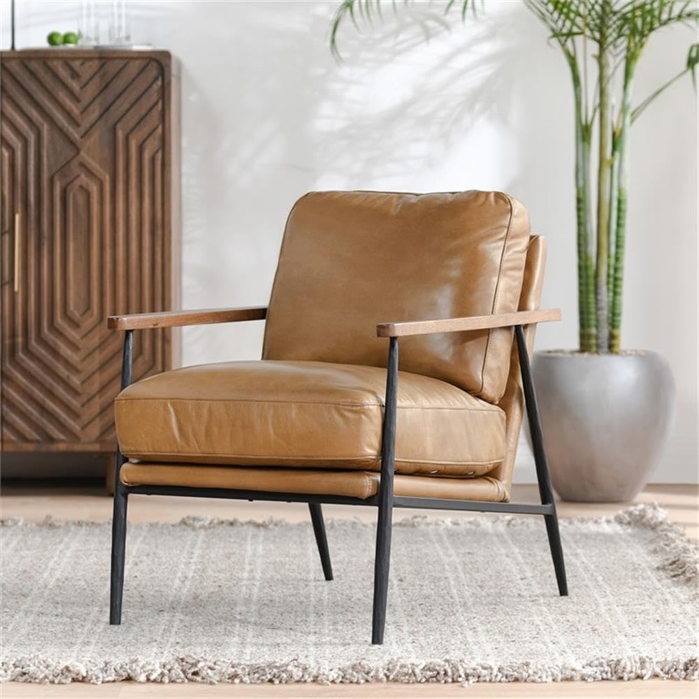 Kosas Home Arnold Cushion Back Transitional Leather Club Chair in Brown/Black