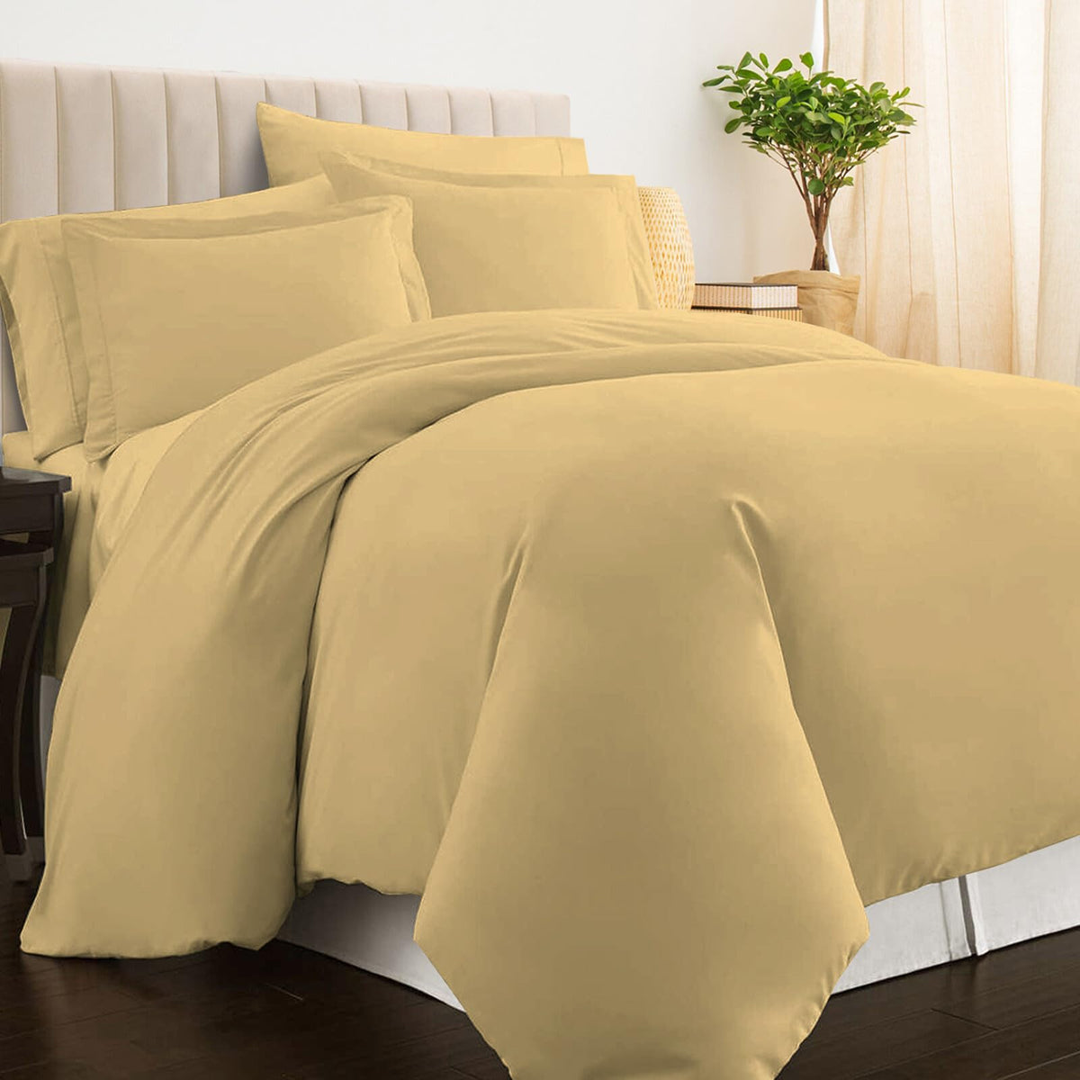 Pizuna Pure 100% Cotton Duvet Cover Full Size Tan, Luxurious 400 Thread Count Long Staple Cotton Sateen Quilt Cover, Button Clos