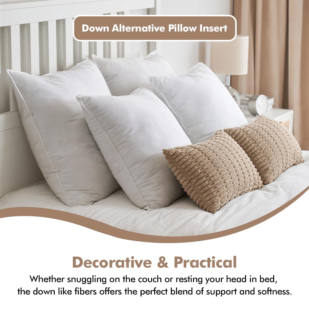 Miulee 22X22 Down Alternative Pillow Insert Euro Decorative Throw Pillow 22 Inch Body Pillow Bed Sleeping Pillow Ultra Soft Fluf