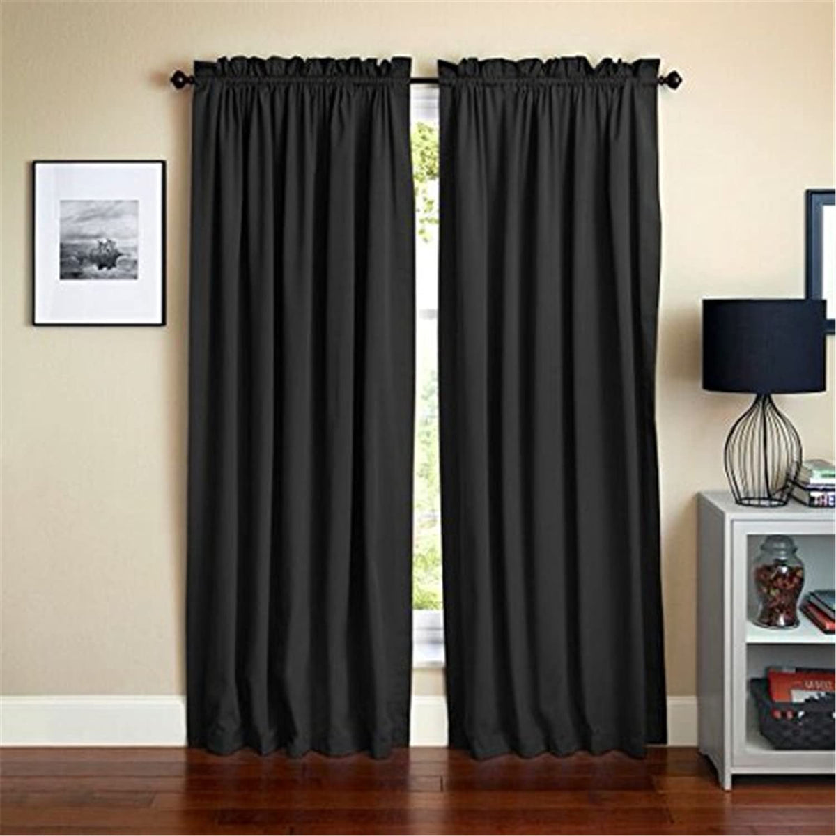 Blazing Needles Two-Tone Reversible Tab Top Twill Curtain Panels, 84&quot; by 52&quot;, Black/Steel Grey 2 Count