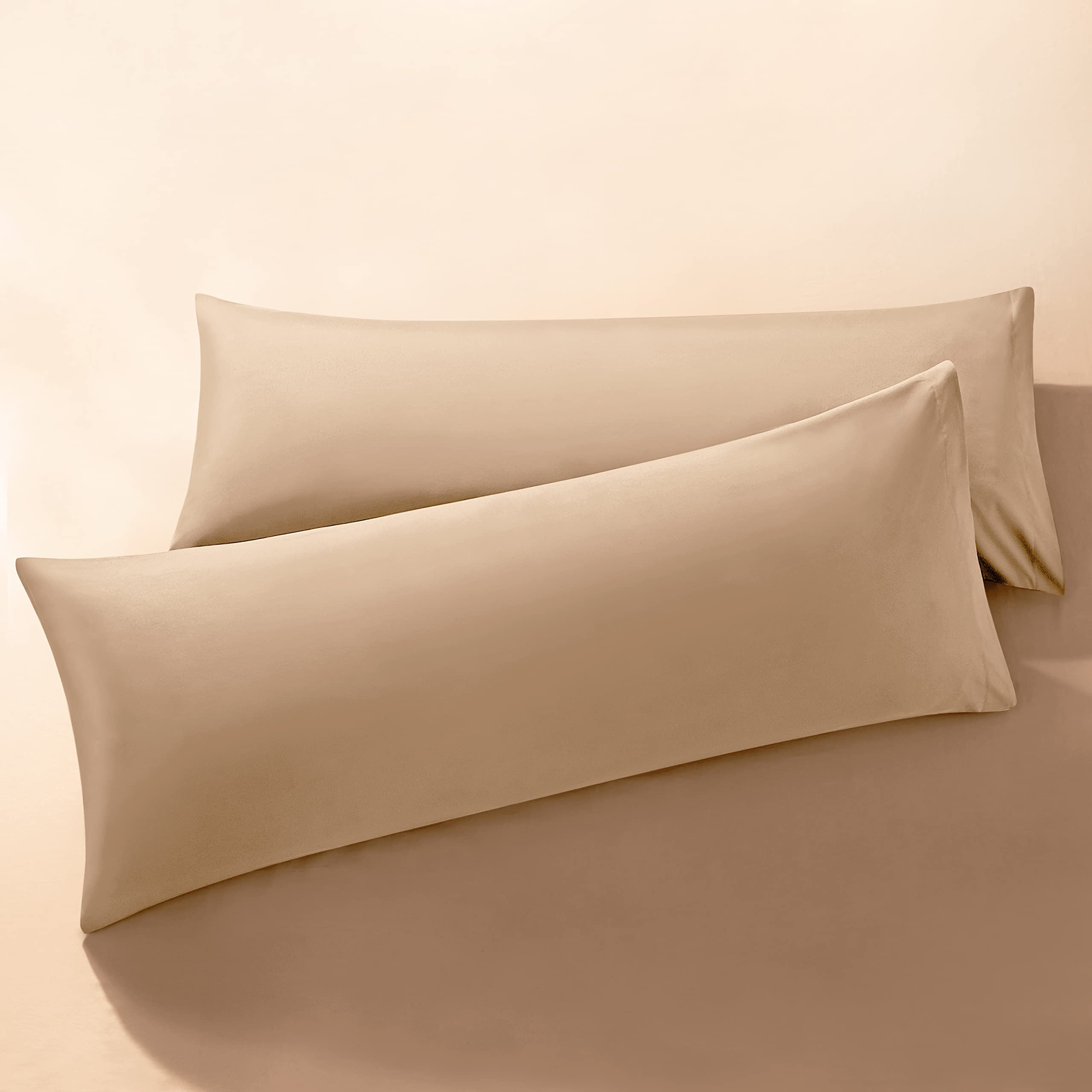 Milvowoc 2Pcs Brushed Microfiber Body Pillowcases - 20 X 48 Inch, Camel Pillow Case Set Non Slip Envelope Pillow Cover With Mois