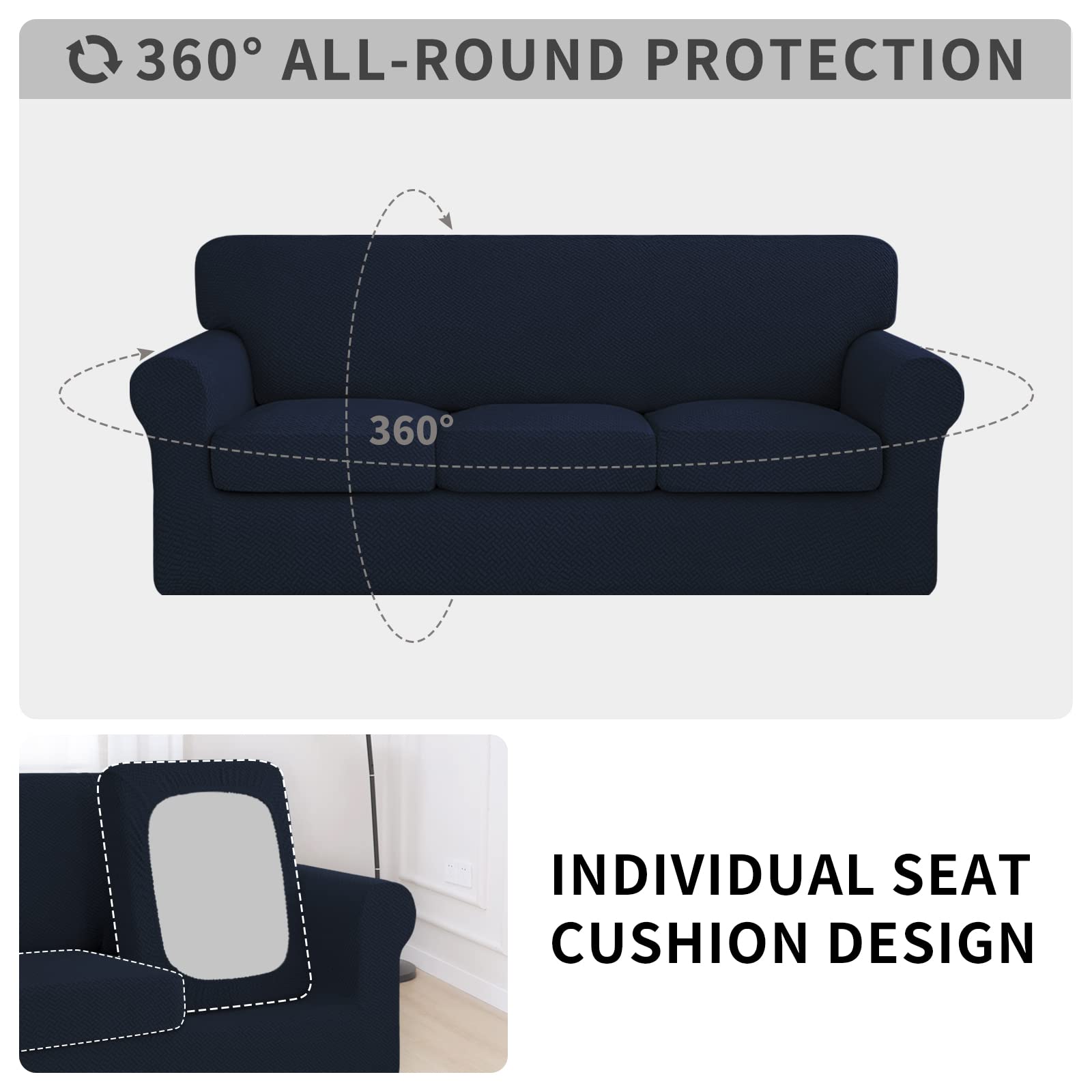 Issuntex 4 Pieces High Stretch Thicken Couch Covers, Soft Sofa Slipcover For 3 Separate Cushion Couch, Jacquard Fabric Elastic S