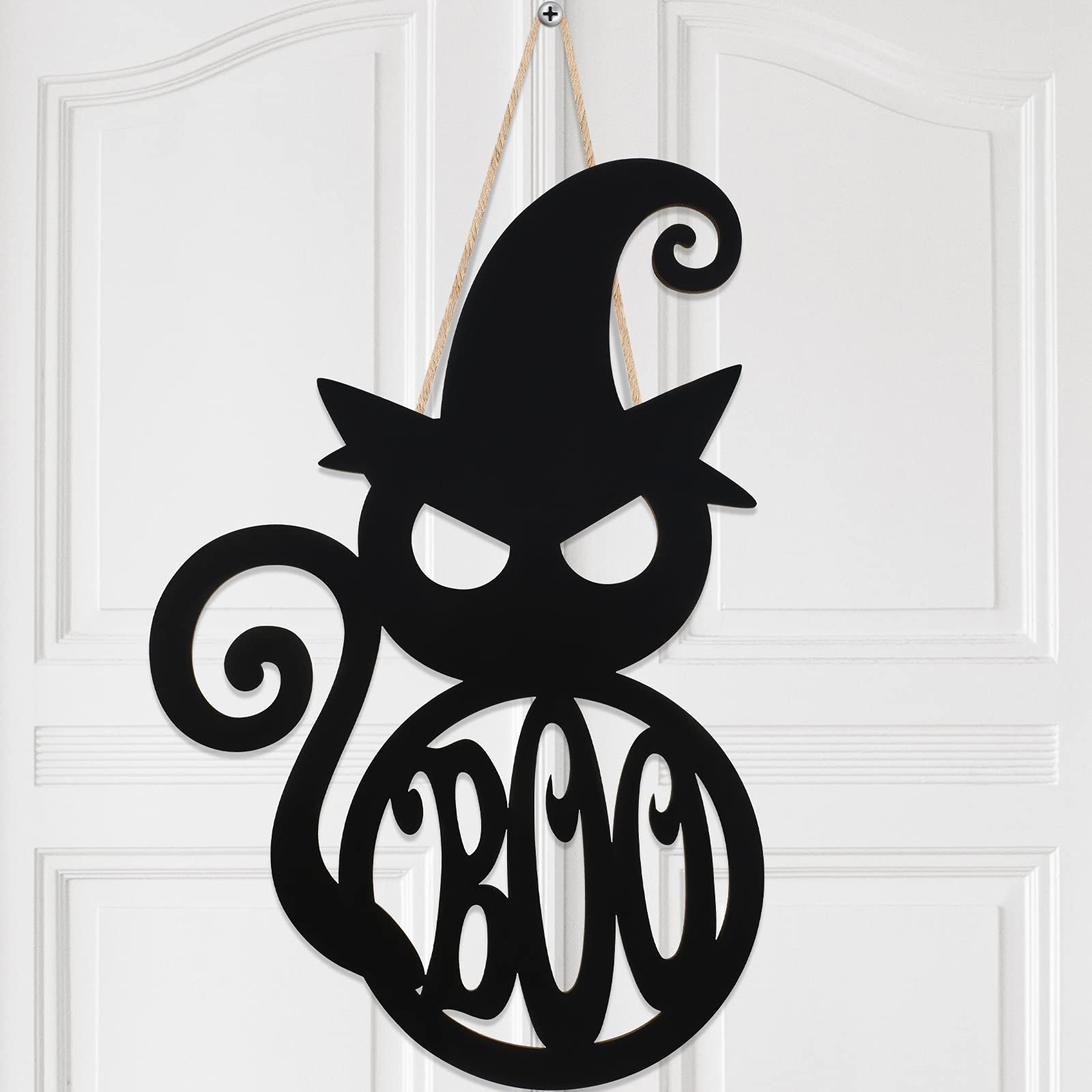 Halloween Door Hanger Black Boo Door Sign Decor Round Wood Hanging Sign Personalized Rustic Door Hanger Sign Wooden Halloween Wa