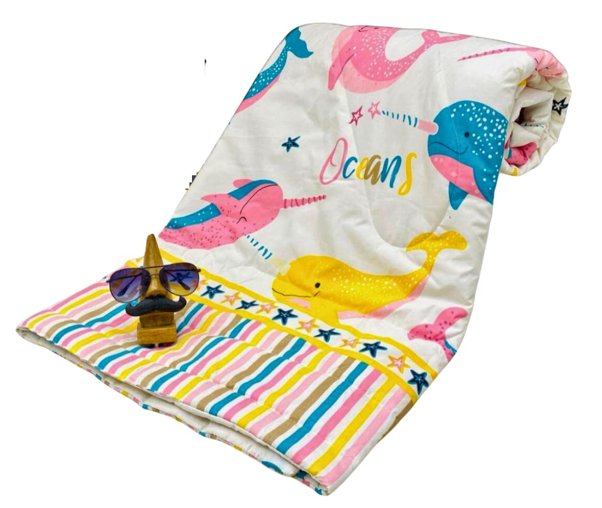 Apoorv Sales Teens Kids Single Bed Comforter| Reversible Same Design Both Sides | Soft & Lightweight AllSeason Quilt | Machine 