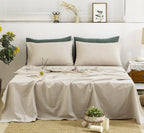 TUMEI Linen Sheets Queen Size-100% Linen Bed Sheets Set Queen Size, 4Pcs Washed French Flax Linen Sheets Set with Durable Deep P