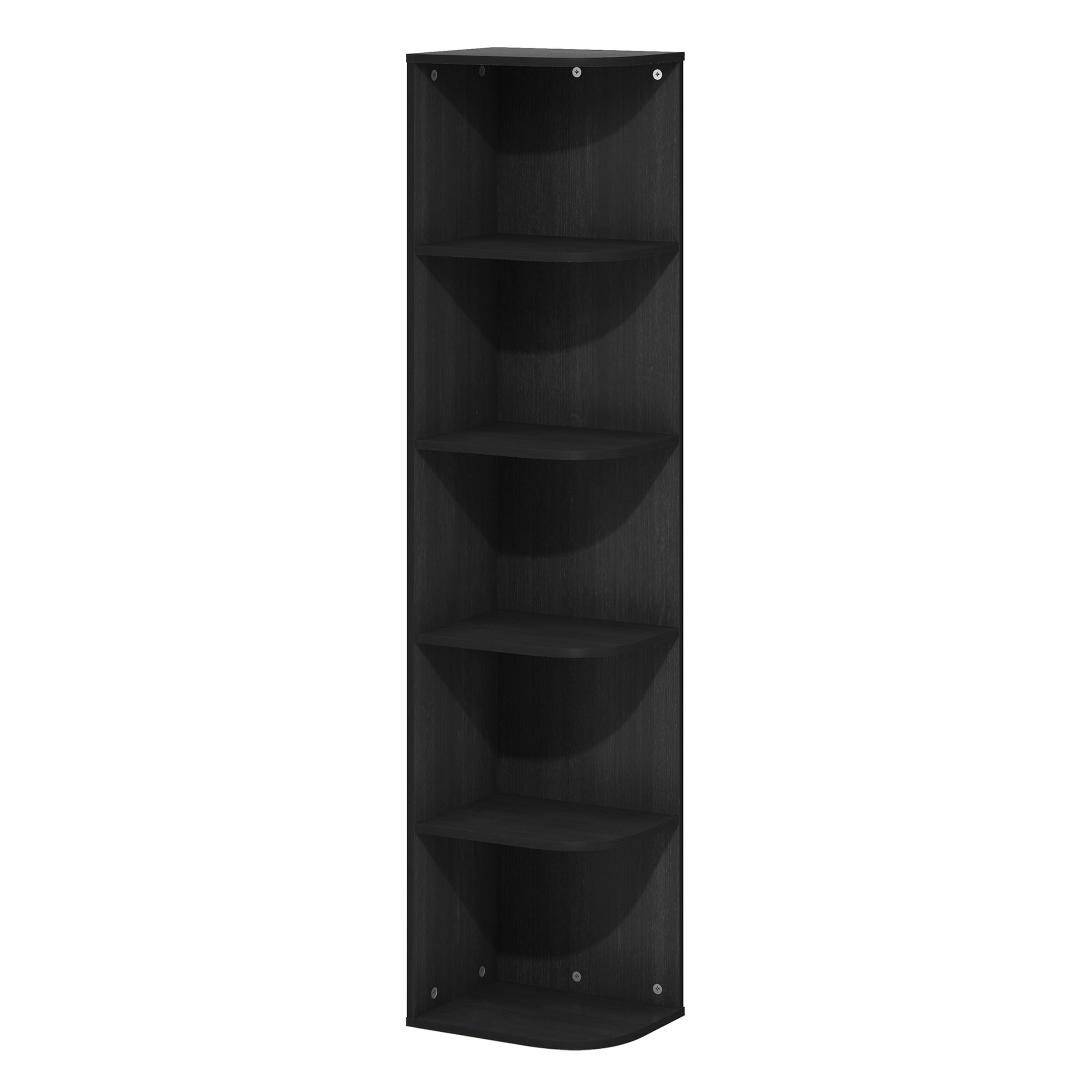 Furinno Pasir 5-Tier Corner Open Shelf Bookcase, Blackwood