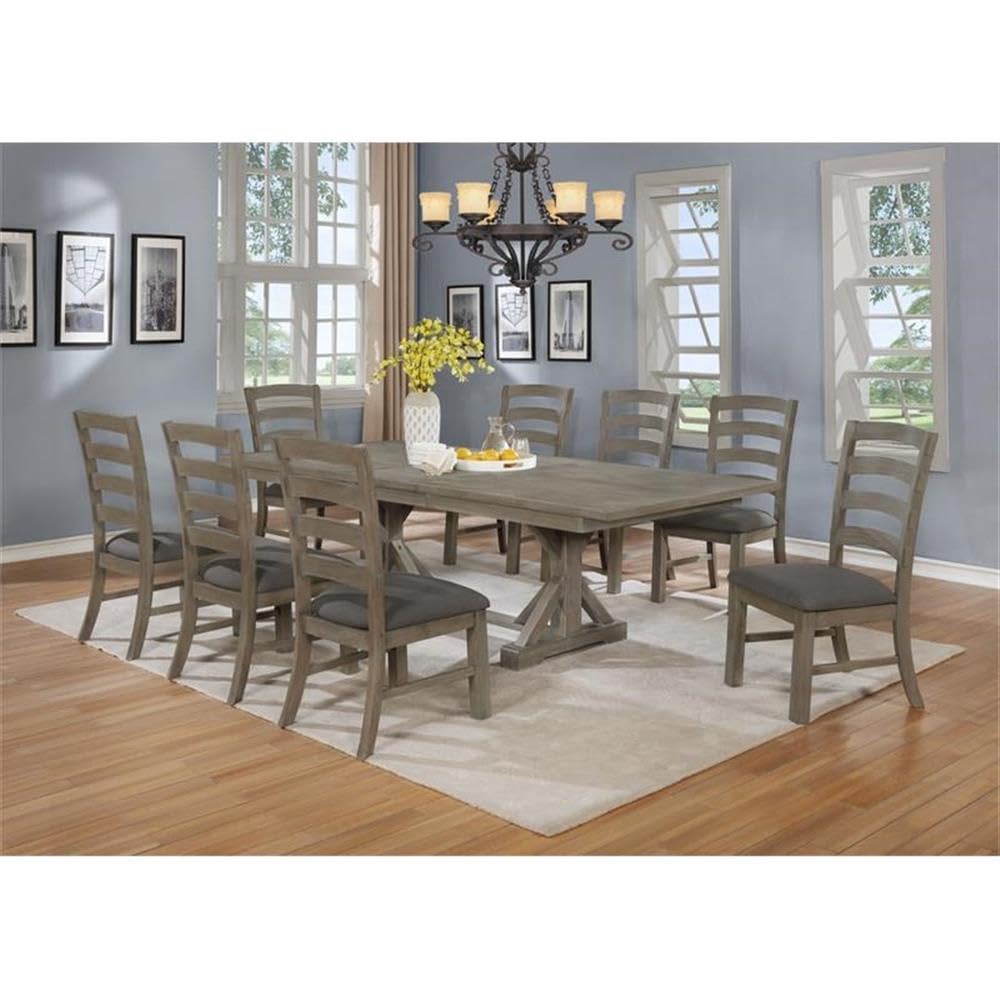 Best Quality Furniture 9Pc Dining Set (1 Table + 8 Chairs) Gray