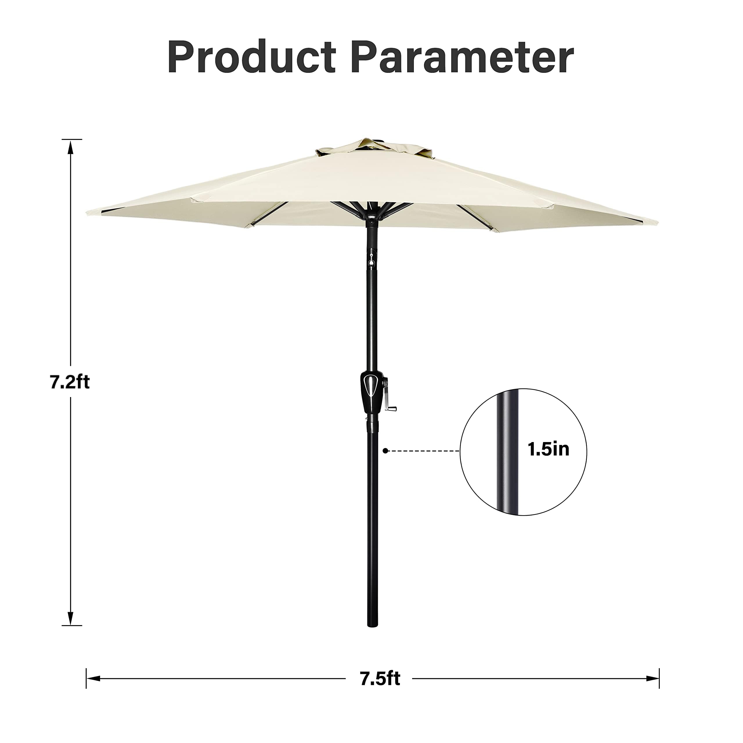 Simple Deluxe 7.5' Patio Umbrella Outdoor Table Market Yard Umbrella With 6 Sturdy Ribs For Backyard, Pool, Garden, Deck, Creamy White
