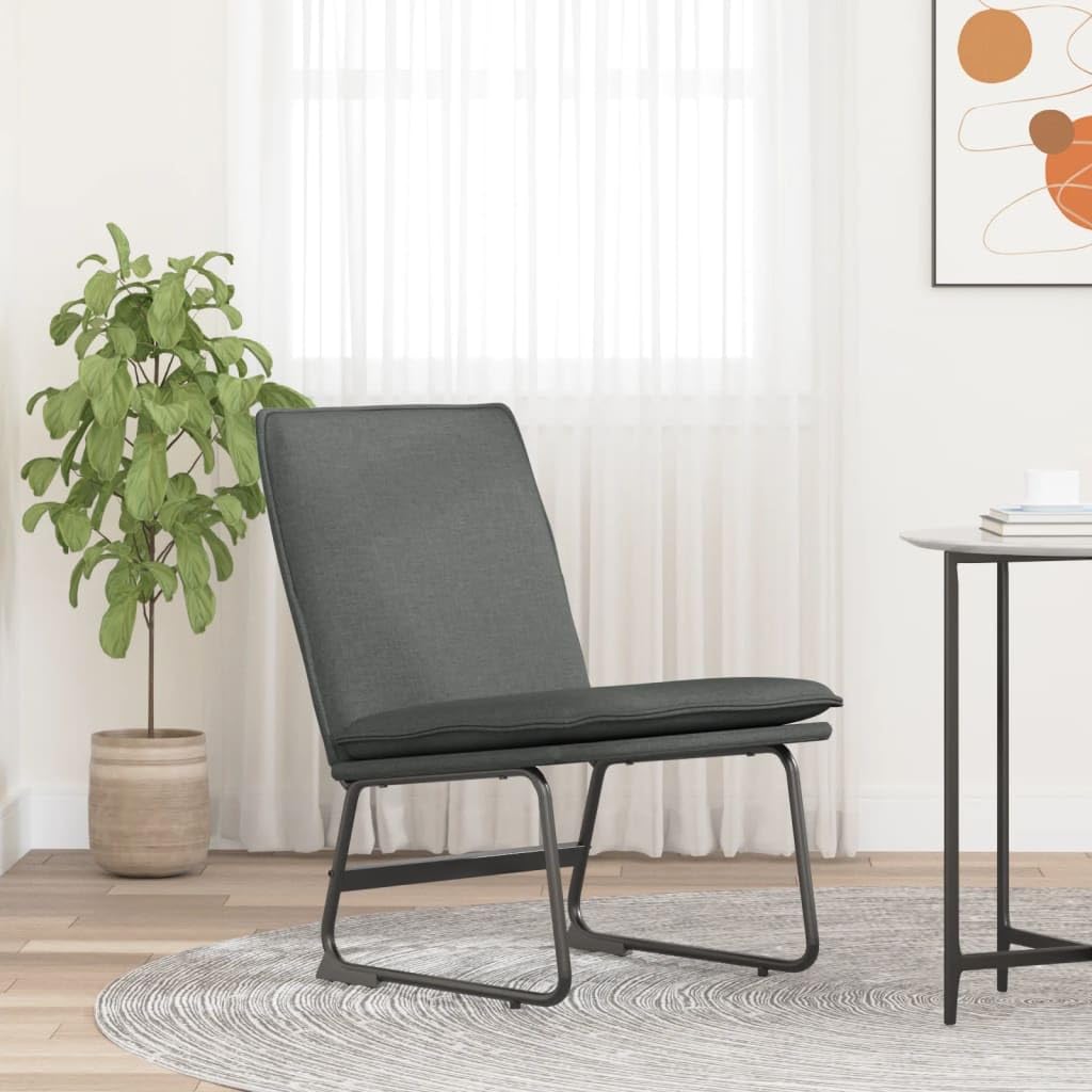vidaXL Lounge Chair - Dark Gray Fabric Upholstered, Comfortable Sloping Back Seat, Robust Metal, Plywood Frame, Anti-Slip Legs, Easy Assembly Required, Modern Style, Dimensions: 20.5"x29.5"x29.9"