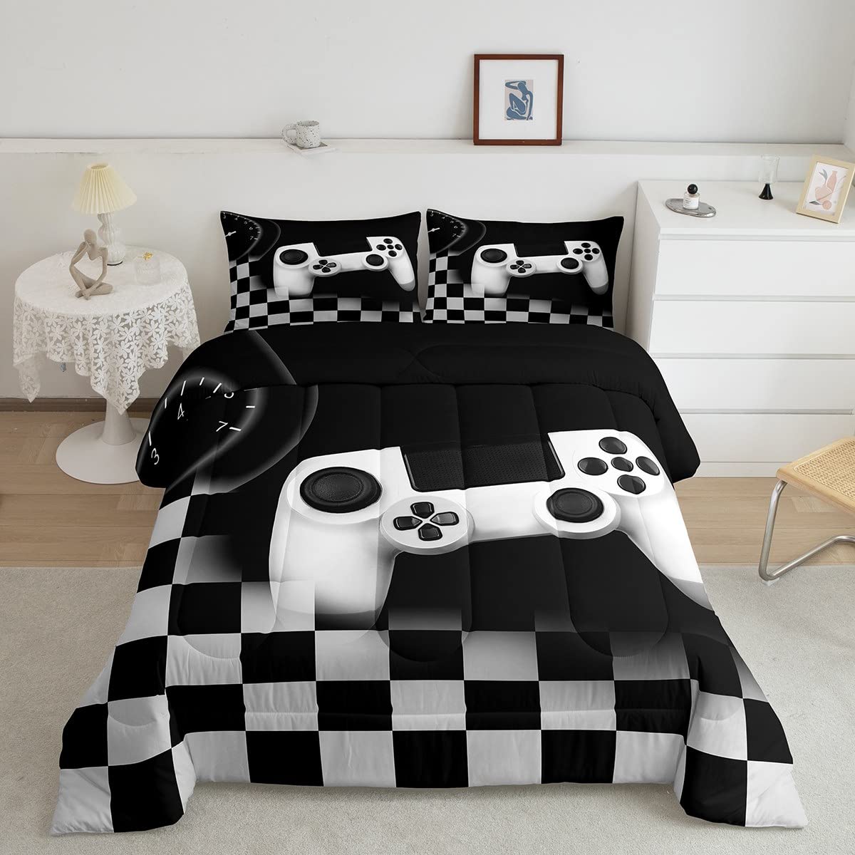 Gampad Comforter Set Queen Size,Gamer Lover Bedding Set Gift For Boys Youth,Video Game Reversible Quilted Duvet Soft Warm Game R