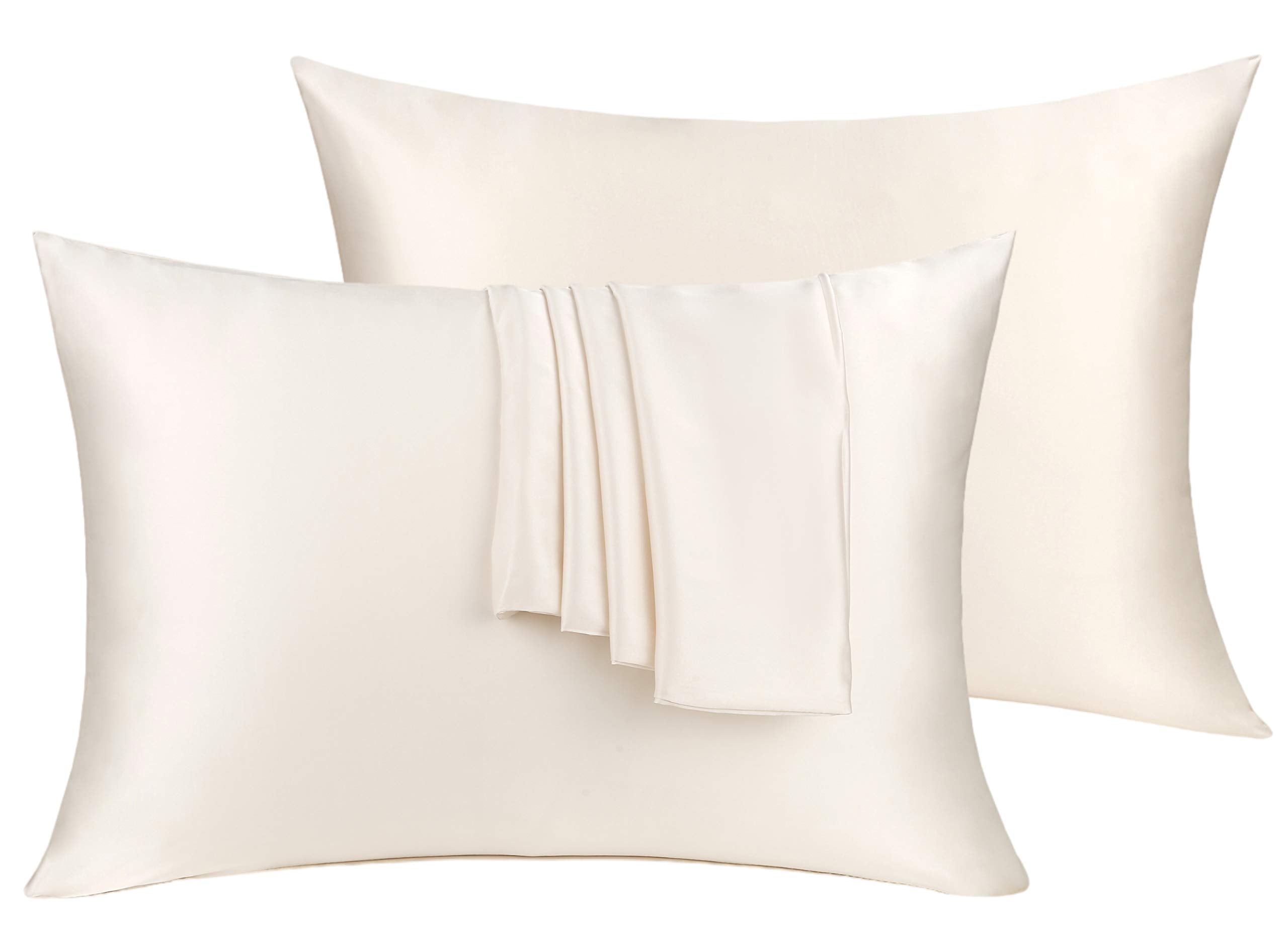 Natural Silk Pillowcase Set Of 2 For Hair &Skin - Both Sides 19 Momme 600 Thread Count With Hidden Zipper (Buff Beige, King)
