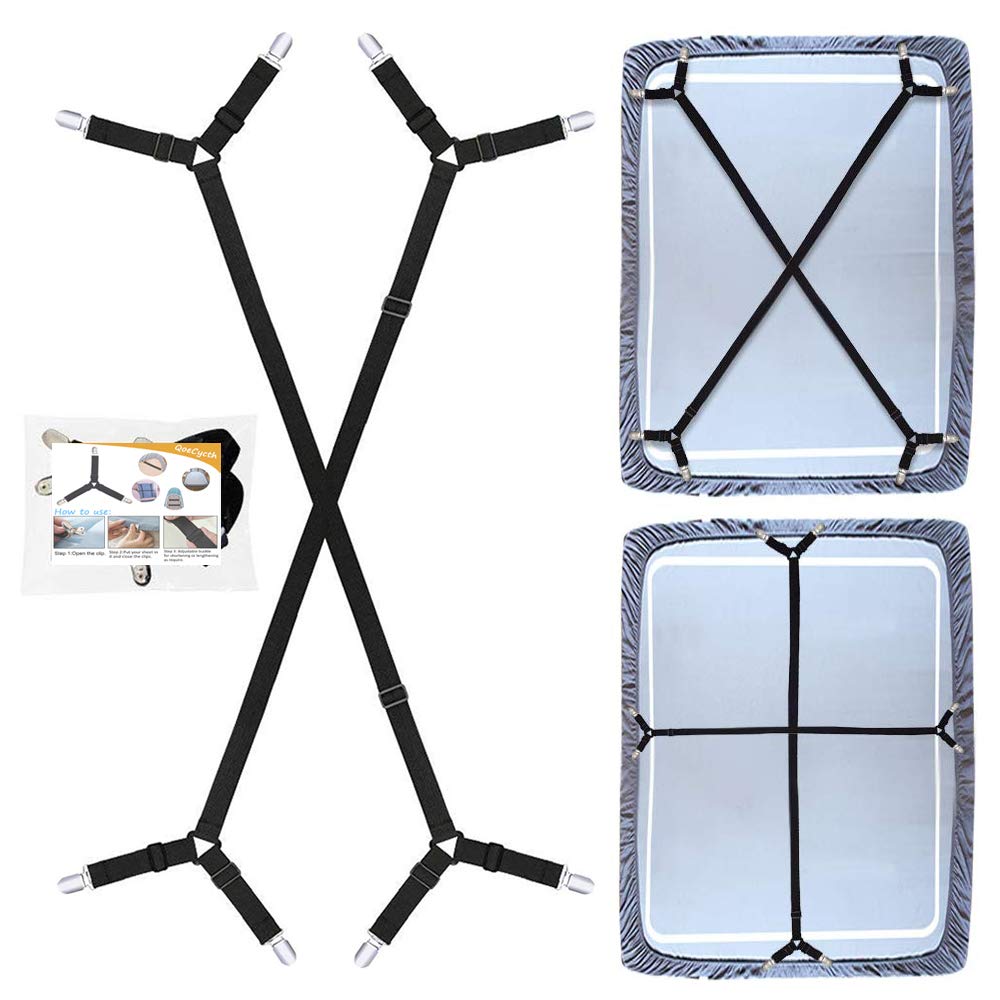 Qoecycth Bed Sheet Holder Straps, 2Pcs Adjustable Crisscross Fitted Sheet Band Straps Grippers Suspenders,Triangle Elastic Mattr
