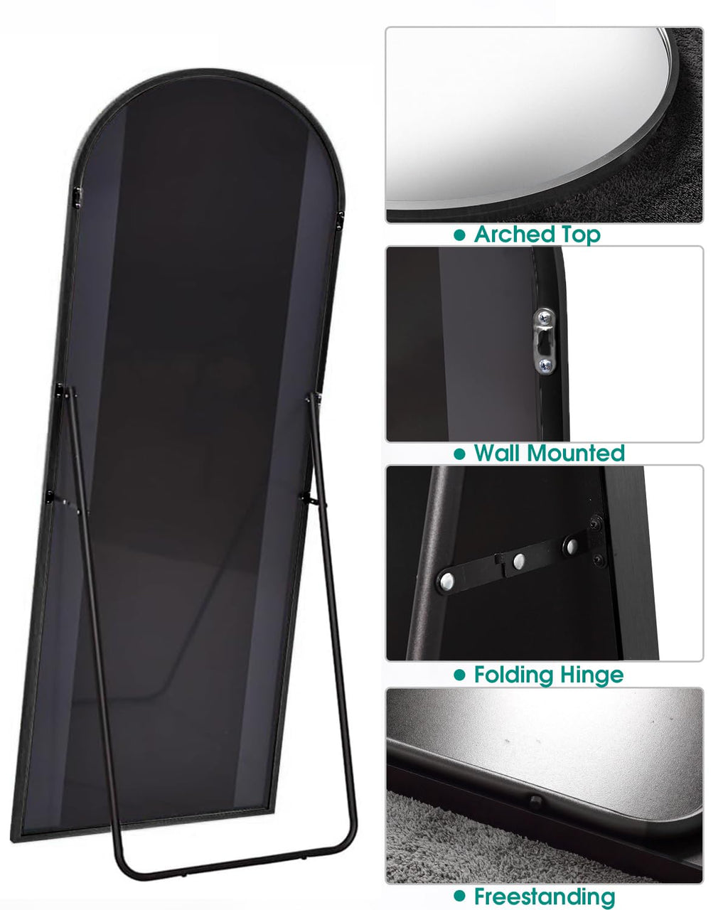 Beverdy Full Length Mirror, Arched Floor Mirror, 30'' X 71'' Oversized Full Length Mirror, Freestanding, Full Body Mirror, Arch