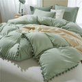 Ihoustriy 3 Pieces Duvet Cover Set Bedding Ball Fringe Pattern Design Soft Dark Sage Green Bedding Sets 1 Duvet Cover 2 Ball Fri