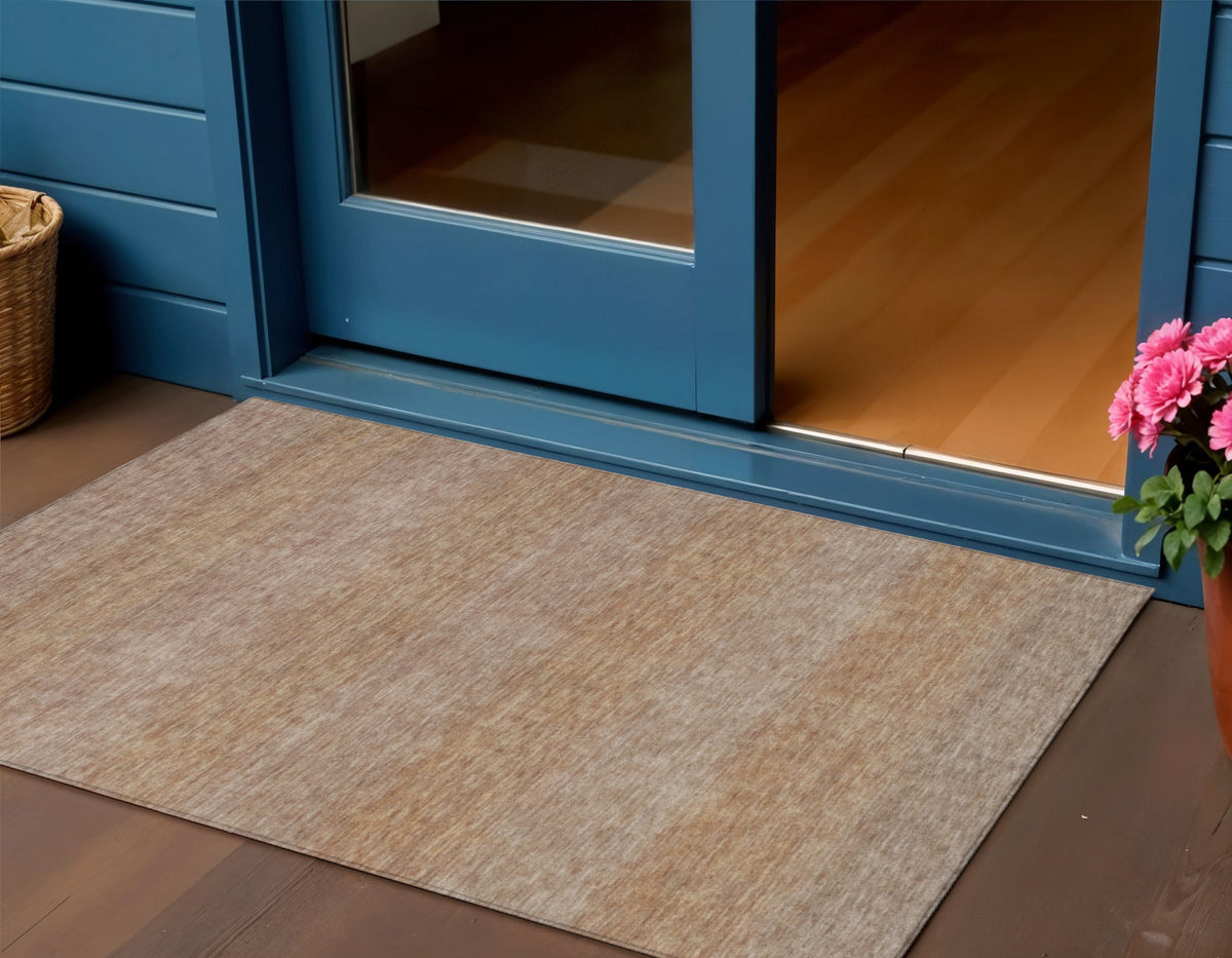 3 X 5 Beige And Brown Striped Washable Indoor Outdoor Area Rug