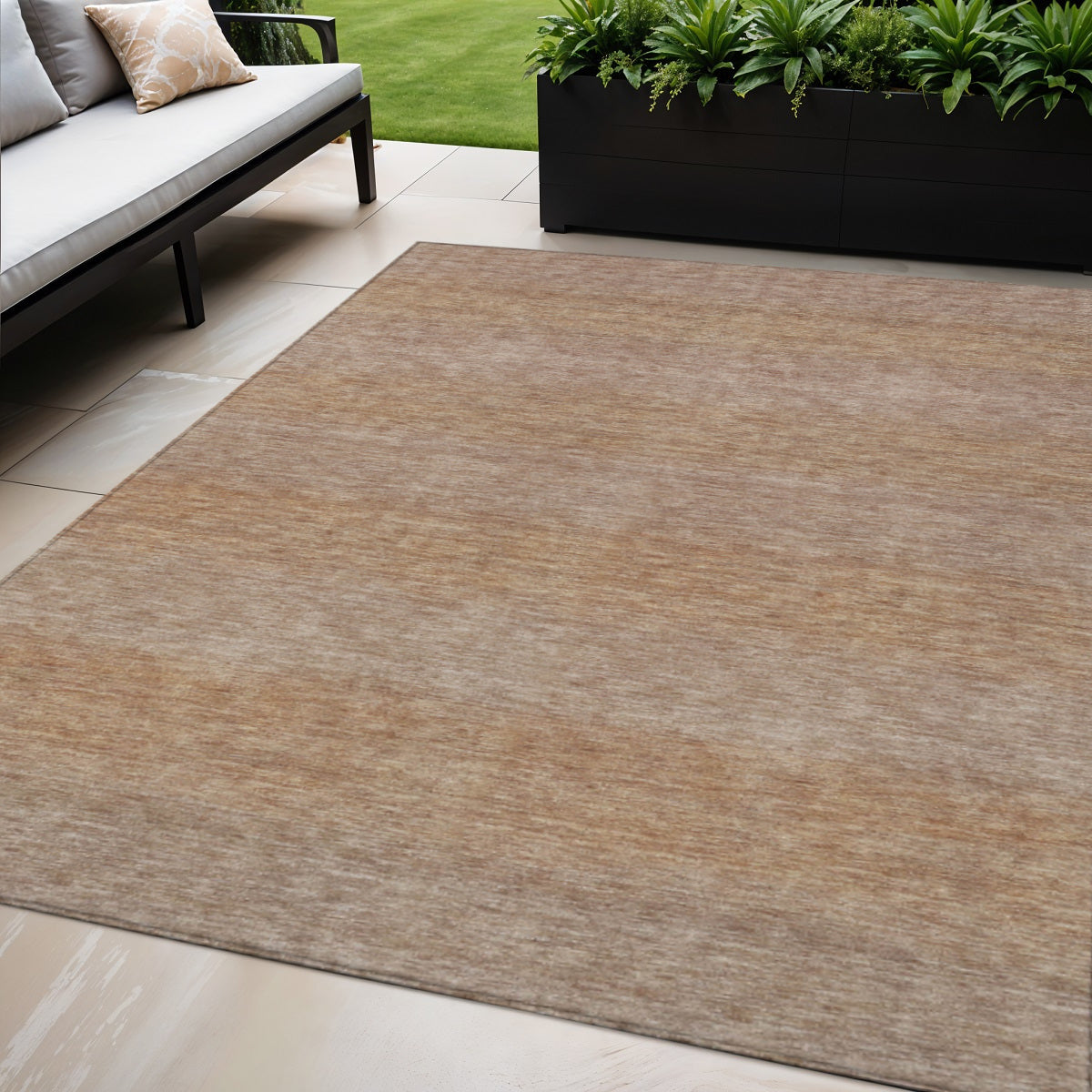 5 X 8 Beige And Brown Striped Washable Indoor Outdoor Area Rug