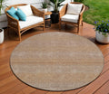8 Beige And Brown Round Striped Washable Indoor Outdoor Area Rug