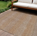 8 X 10 Beige And Brown Striped Washable Indoor Outdoor Area Rug