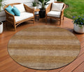 8 Brown And Khaki Round Striped Washable Indoor Outdoor Area Rug