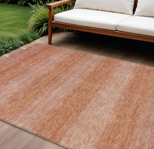 10 X 14 Terra Cotta And Peach Striped Washable Indoor Outdoor Area Rug