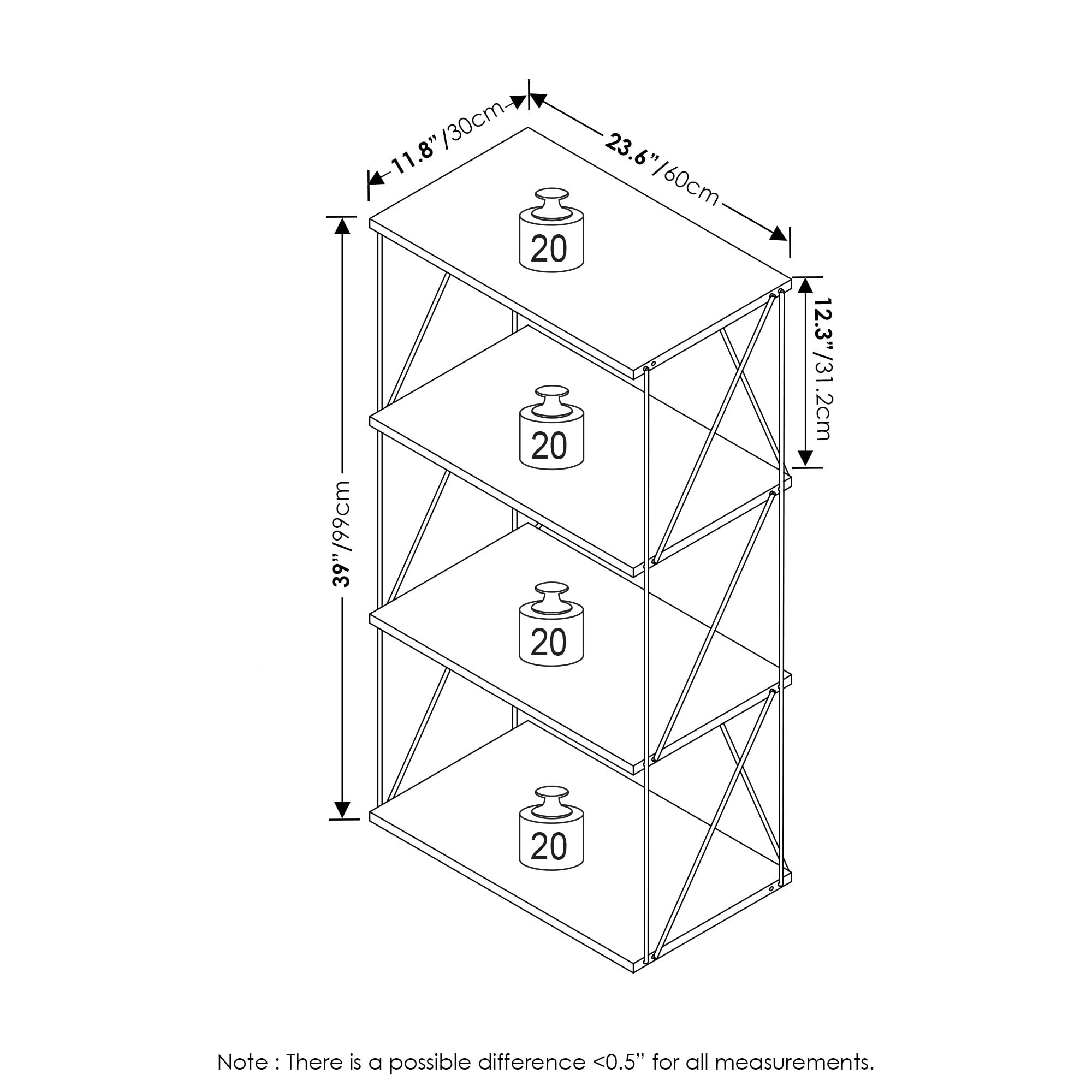 Furinno Rata 4-Tier Industrial Multipurpose Flat Base Shelf Display Rack with Metal Frame, Columbia Walnut