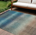 9 X 12 Blue And Copper Abstract Washable Indoor Outdoor Area Rug