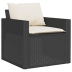 vidaXL 6 Piece Patio Sofa Set with Cushions ?Black PE Rattan, Cream White Fabric, Acacia Wood Tabletop ?Outdoor Garden Furniture Patio