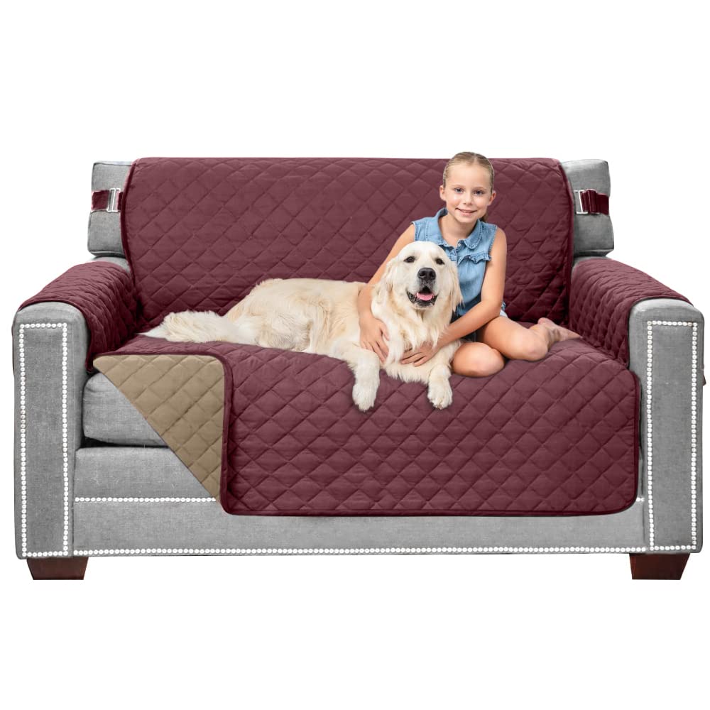 Sofa Shield Loveseat Slip Cover With Patented Strap, Cushion Protector, Reversible Stain And Dog Tear Resistant Slipcover, Quilt