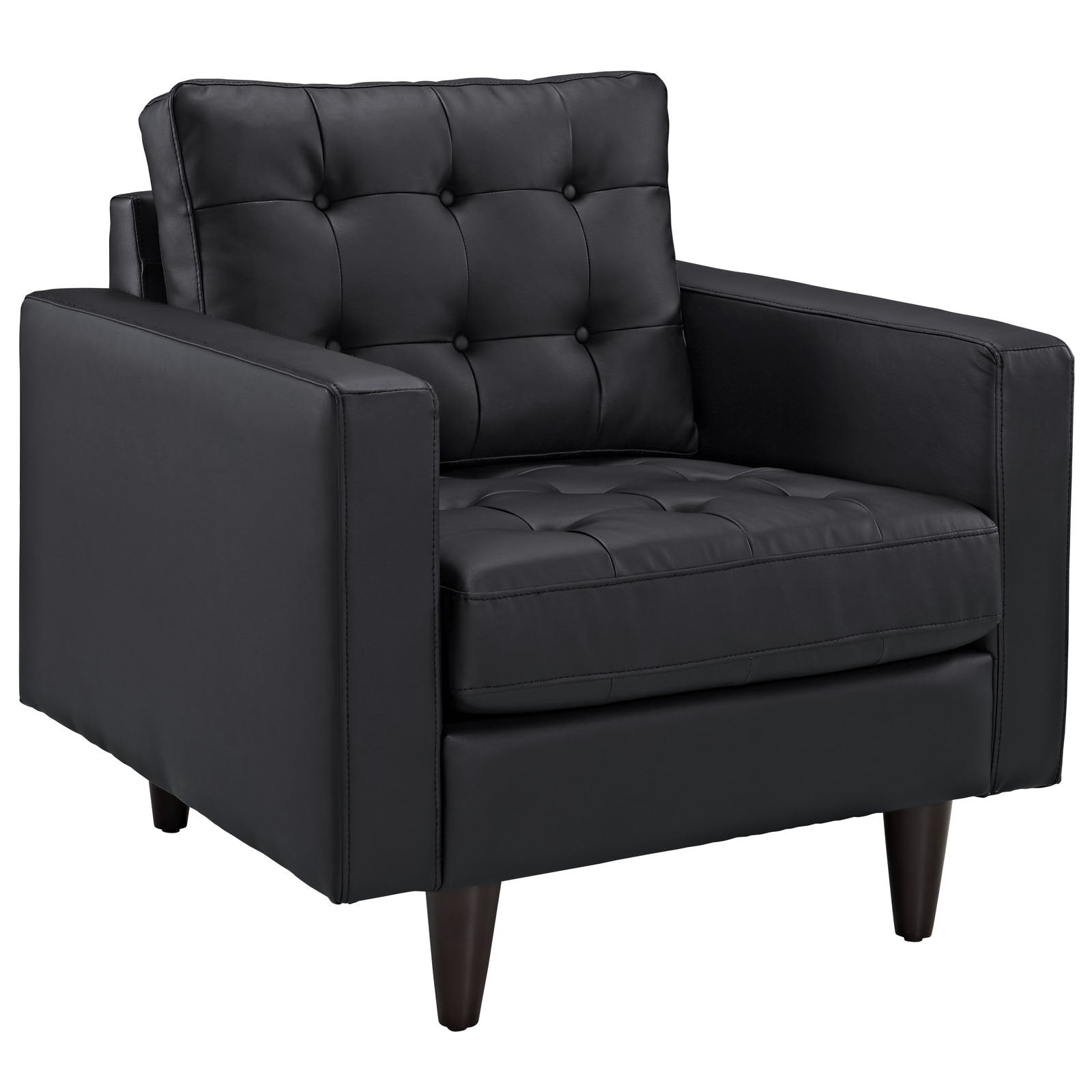 Modway Empress Mid-Century Modern Upholstered Leather Accent Arm Lounge Chair In Black