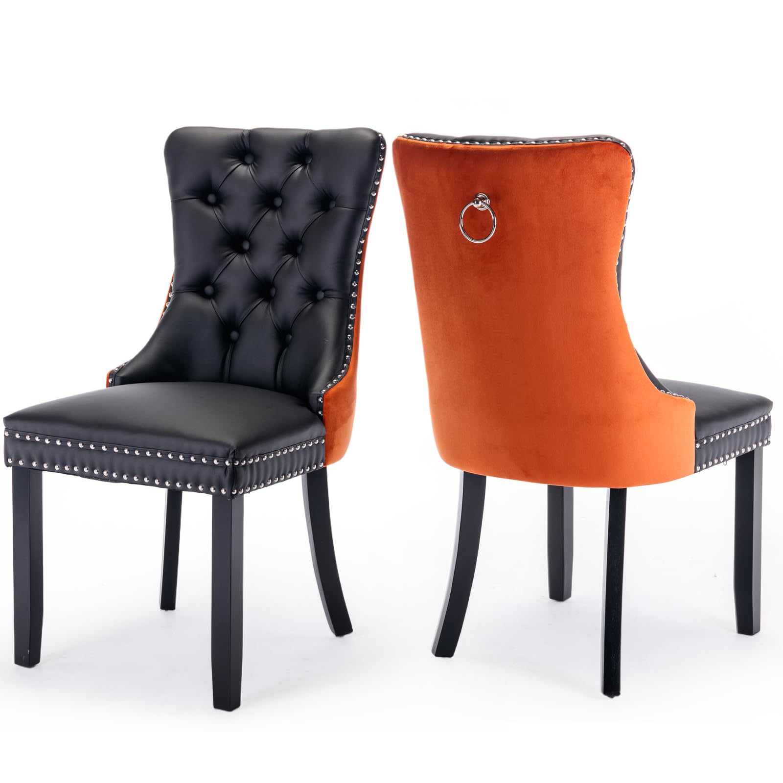 Soartalent Pu Upholstered Dining Chairs Set Of 2, Modern Style Kitchen Side Chairs With Nailhead Trim And Wood Leg, Metal Pullin