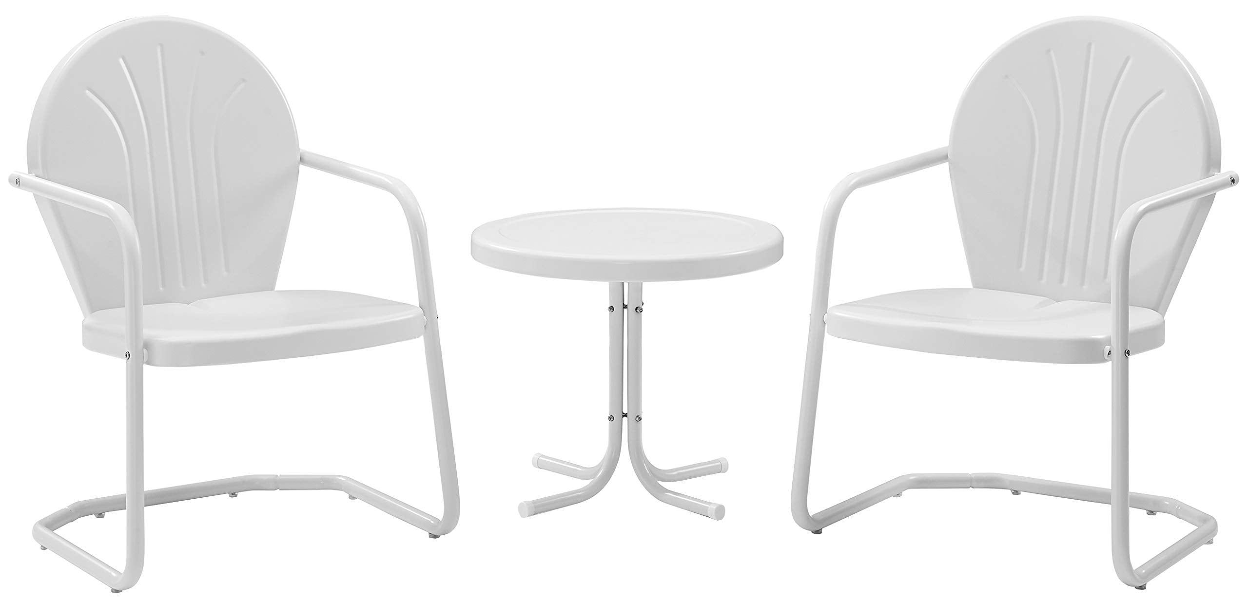 Crosley Furniture Griffith 3-Piece Outdoor Chair and Side Table Set, Retro Metal Bistro Patio Sets for Porch, White