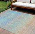 9 X 12 Sky Blue And Peach Abstract Washable Indoor Outdoor Area Rug