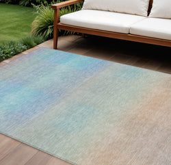 9 X 12 Sky Blue And Peach Abstract Washable Indoor Outdoor Area Rug