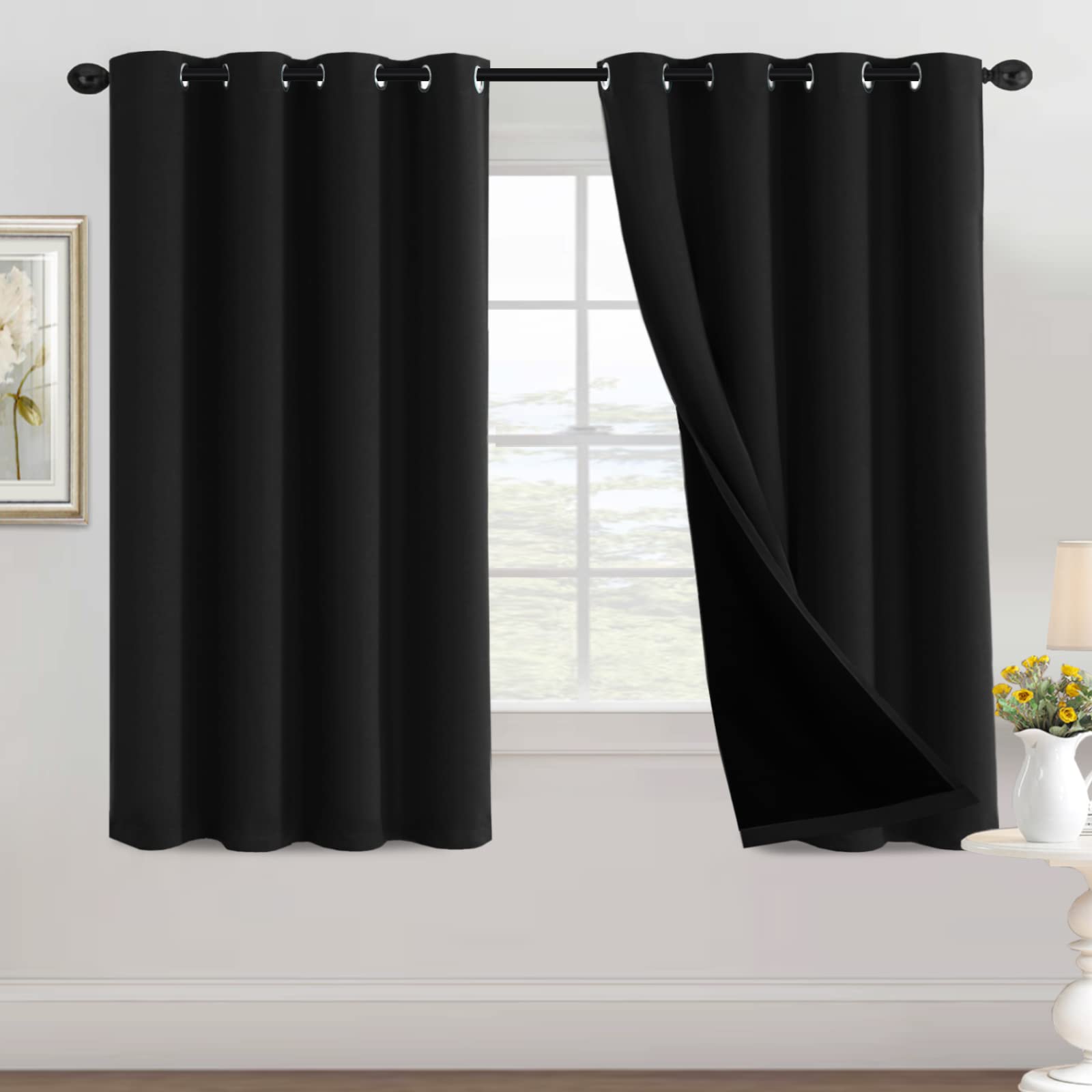 H.Versailtex 100% Blackout Curtains For Bedroom Thermal Insulated Black Out Curtains For Living Room, Short Window Curtain Blind