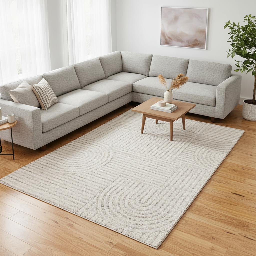 9 X 12 Cream And Beige Abstract Area Rug