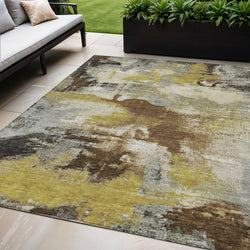 5 X 8 Brown Gray And Taupe Abstract Washable Indoor Outdoor Area Rug