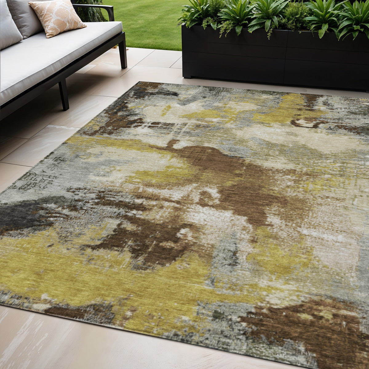 5 X 8 Brown Gray And Taupe Abstract Washable Indoor Outdoor Area Rug