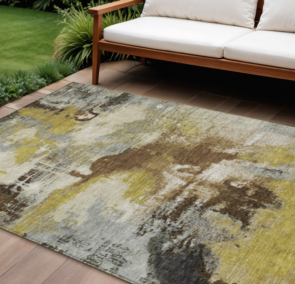 10 X 14 Brown Gray And Taupe Abstract Washable Indoor Outdoor Area Rug