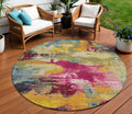8 Ruby Red Pink And Yellow Round Abstract Washable Indoor Outdoor Area Rug