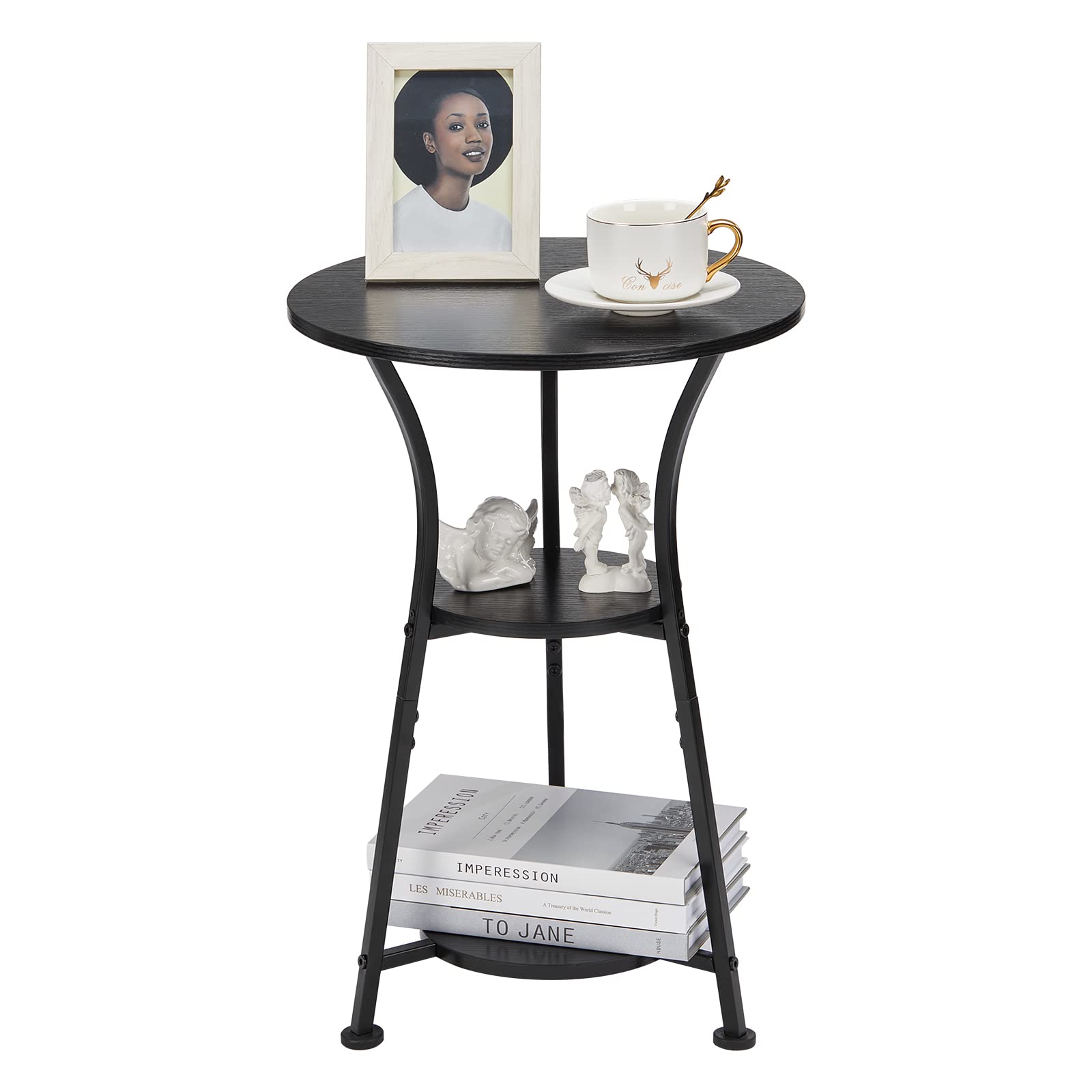 Dulcii Small Round End Table For Narrow And Small Space, 3-Tier Round Accent Couch Beside Table, Modern Side Table Corner Sofa Table Nightstand For Living Room Bedroom,Black