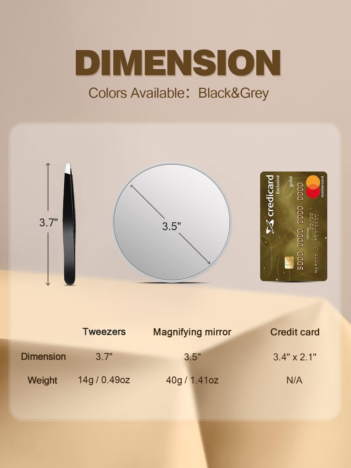 Macaki 10X Magnifying Mirror With 2 Suction Cups, 3.5 Inches Magnified Makeup Mirror And Slant Tweezers,Grey,1Pc