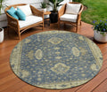 8 Blue And Green Round Floral Washable Indoor Outdoor Area Rug