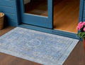 3 X 5 Blue And Ivory Floral Medallion Washable Indoor Outdoor Area Rug