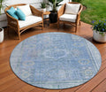8 Blue And Ivory Round Floral Medallion Washable Indoor Outdoor Area Rug